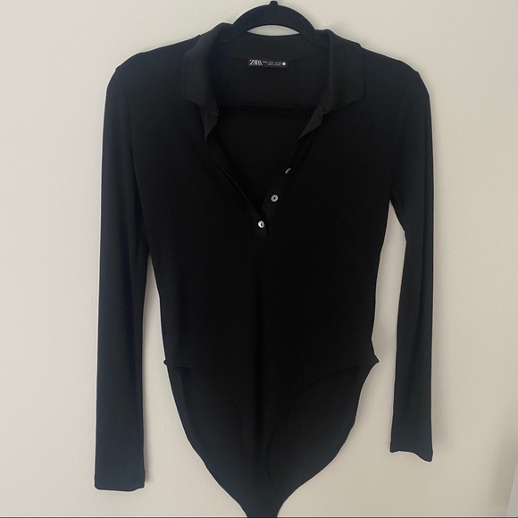 Zara Tops - Zara Ribbed Long-sleeve Polo Bodysuit